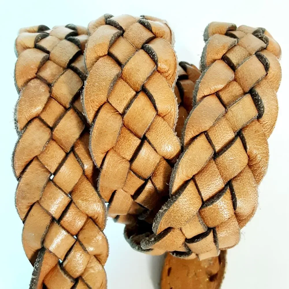 💎Chunky Wide Braided Genuine Leather Belt Natural Tan Caramel Color